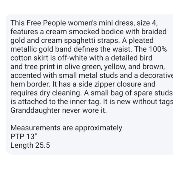 RARE 😍 Free People Smocked Embellished Bird Print Mini Dress Sz.4 NWOT - Picture 14 of 14